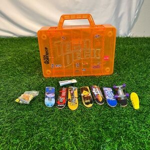 Tech Deck Fingerboard Lot - Case, Skateboards, Wheels, and pieces Orange Case